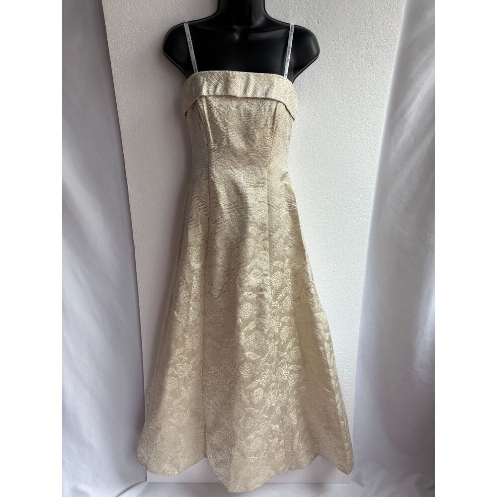 Vintage Morgan And Co Linda Bernell Cream Formal Gown Dress Size 3/4 Jacquard